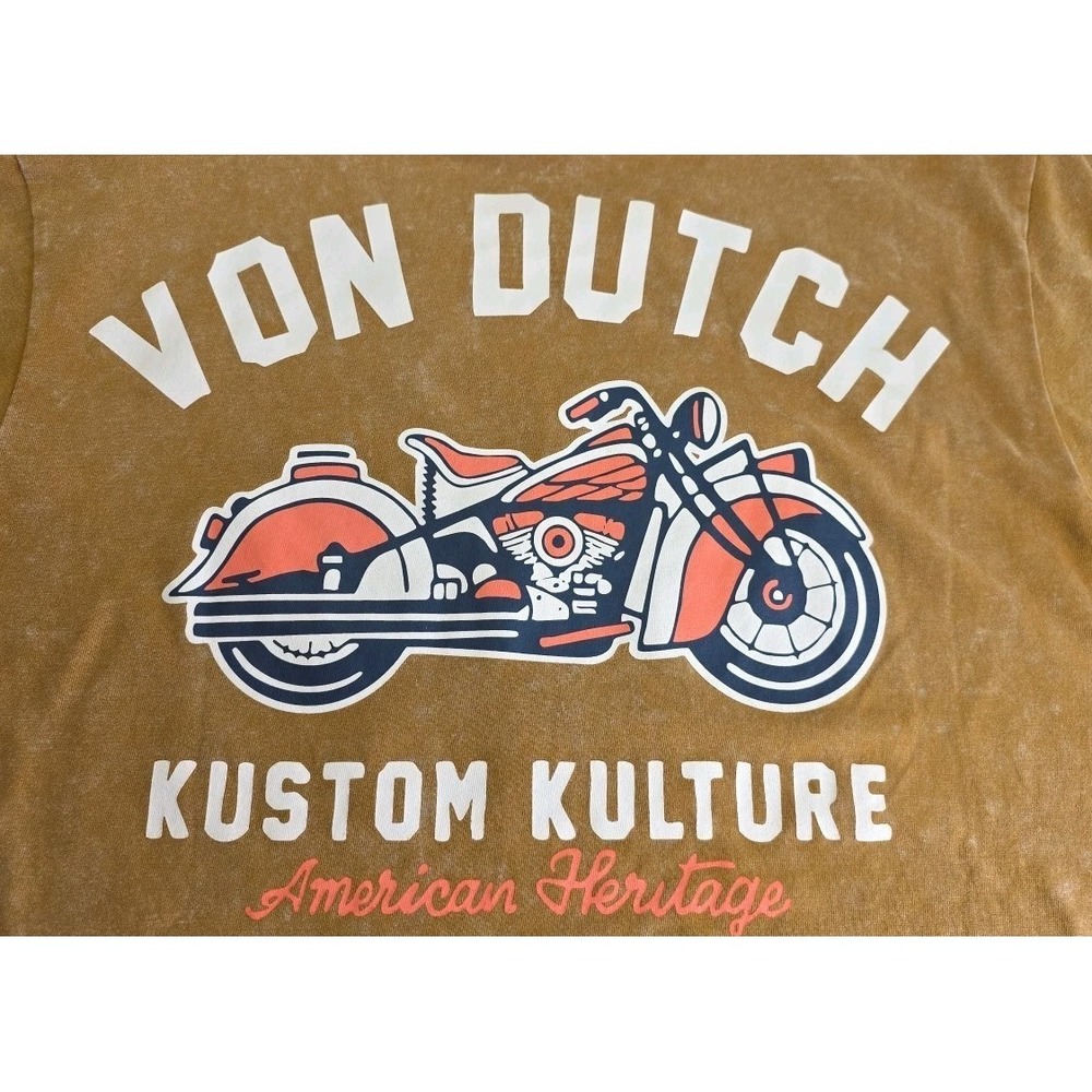 Von Dutch Mens American Heritage Kustom Kulture Mineral Wash T-Shirt Yellow L NW